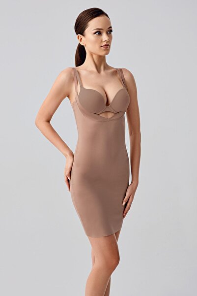 C&City Lazer Kesim Göğsü Açık Elbise Korse C19220 Cappucino