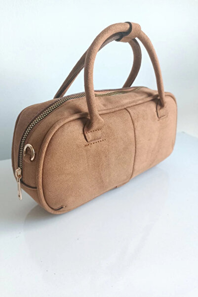 Glemix Raya Taba Süet Fermuarlı Kadın El Ve Omuz Çantası