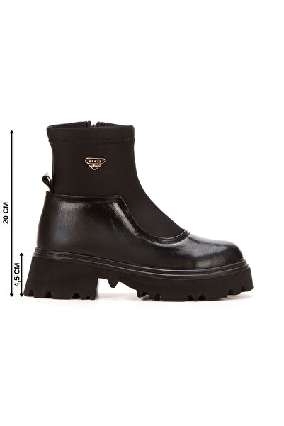 Uygun PARİS Seri Kadın Parlak Rugan Fermuarlı Kalın Taban Bot