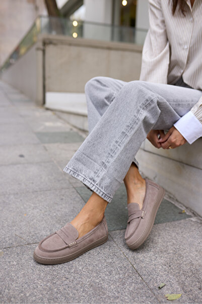 ANGELİNA JONES Craft Women's Mink Real Suede Loafer Shoes