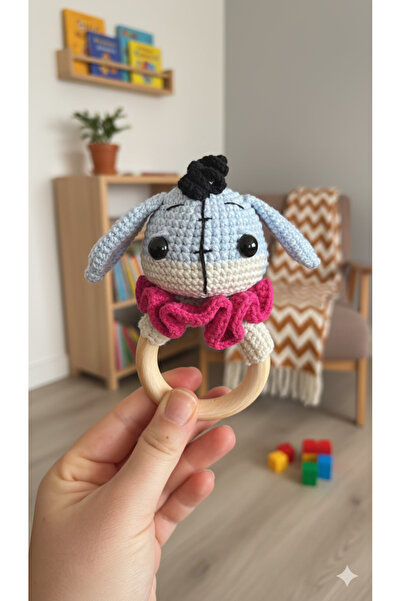 CraftyCorner Bebekler İçin Örgü Amigurumi Diş Kaşıyıcı | El Yapımı Oyuncak | Organik Ahşap Halka