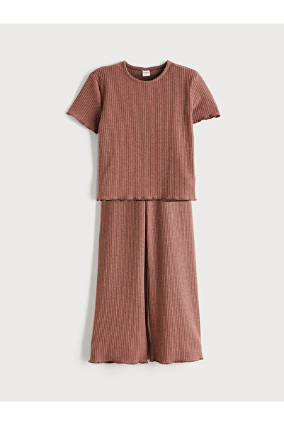 LC Waikiki Pink Crew Neck Girls' T-Shirt and Pants