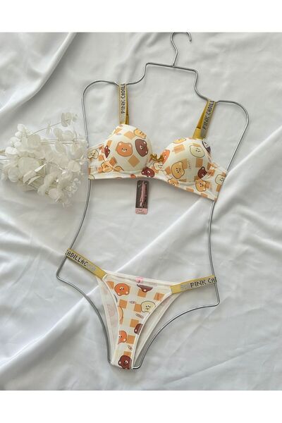 Pink Cadillac KADIN SÜTYEN TAKIMI TAŞLI BASKILI KUTULU