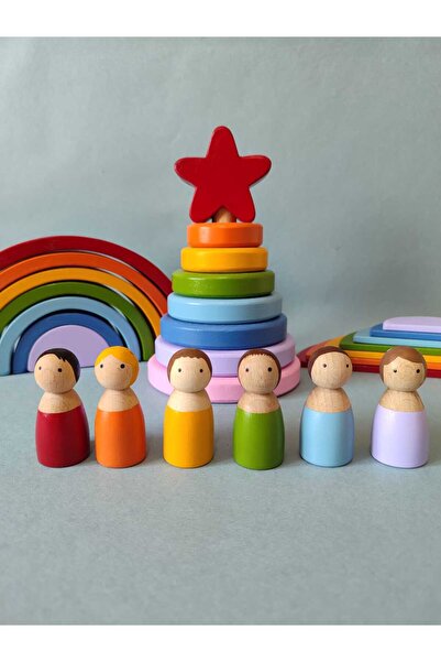 NaturBabyKids 6lı Peg Bebek Ahşap Oyuncak