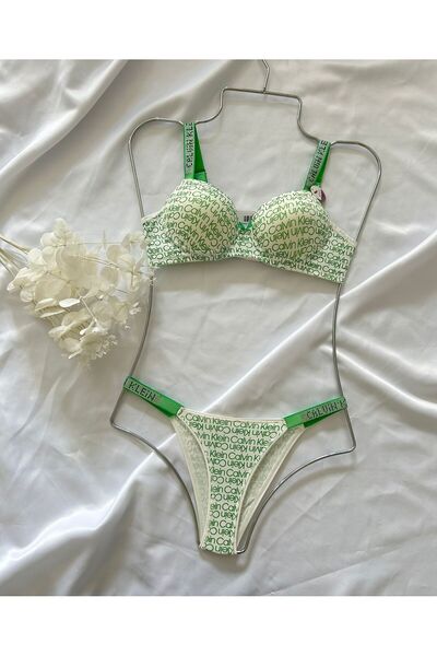 Pink Cadillac Women's Bra Set Printed with Stone Details in Box