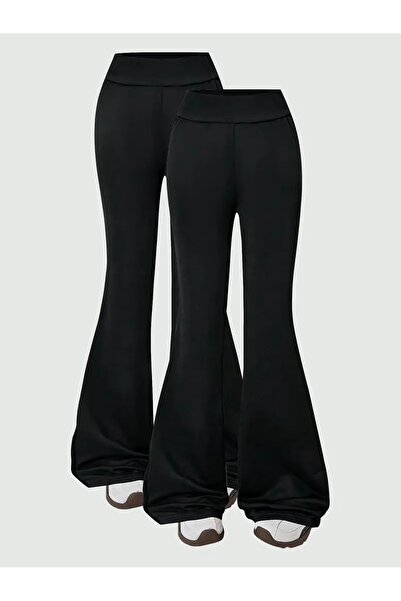 buendiakids Kız Çocuk Siyah 2'Li Takım İspanyol Paça Pantolon
