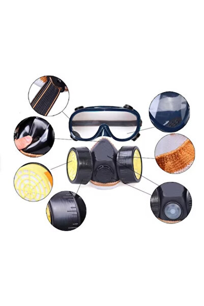 OEM Mask and goggles set, for working in chemical environments, paint fumes or dust, with 2 filters