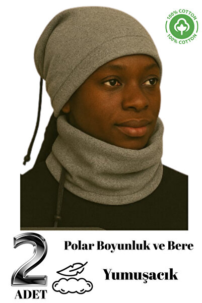 DİLRUBA AVM 2-Piece Polar Fleece Neck Warmer Set, Gray, Winter Thermal Insulated, Soft, Warm, High Quality