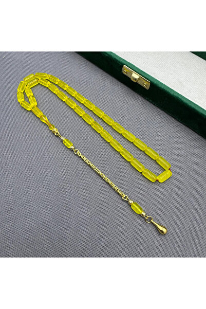 ASLAN Tesbih Usta İşçilikli Gümüş Zincirli Alman Bakalit Sarı Katalin Tespih