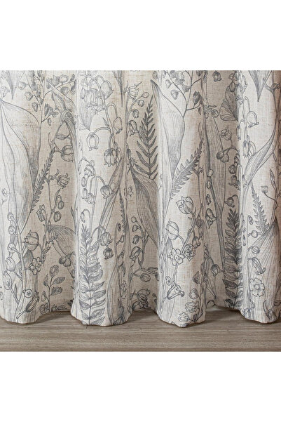 Five Store Linen fabric curtain with rings, floral pattern, Volos, density 200 g/m2, 135 x 270 cm, gray