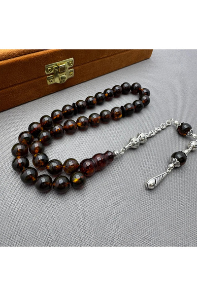 Genel Markalar 925 Ayar Gümüş Püsküllü Orjinal Yoğun Fosilli Damla Kehribar T...