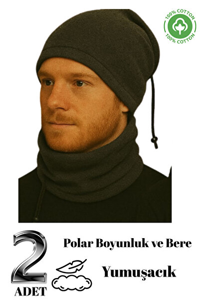 DİLRUBA AVM 2-Piece Polar Fleece Smoked Beanie Neck Warmer Winter Thermal Insulated Soft Warm Quality Set