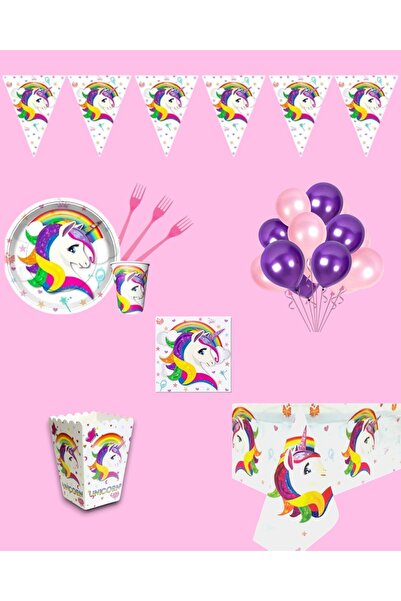 Evabrite Set de petrecere de aniversare pentru 8 persoane Unicorn Concept - D...