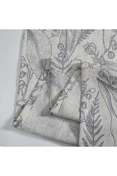 Five Store Linen fabric curtain with rings, floral pattern, Volos, density 200 g/m2, 135 x 270 cm, gray