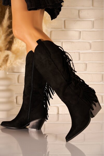 Joana Cizme negre cu toc înalt din piele întoarsă Bunnyra