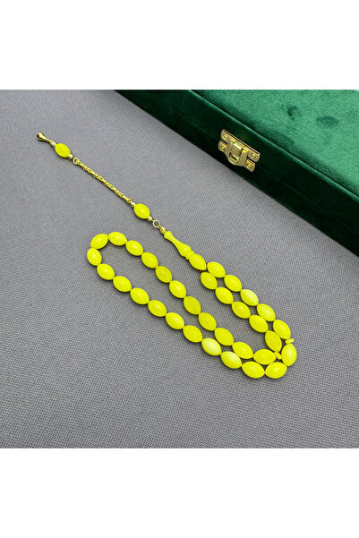 ASLAN Tesbih Hareli Gümüş Damla Zincirli Alman Bakalit Sarı Katalin Tespih