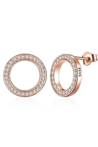 EdenBoutique Cercei din argint și aur roz cu cerc și cristale