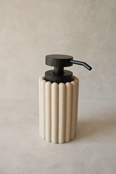 Dekorzdükkan Siyah Başlıklı Krem Taş Dokulu Sabunluk