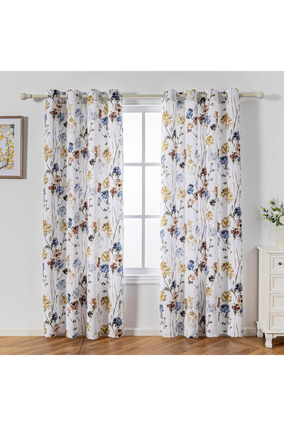Five Store Blackout curtain with rings, floral pattern, Premuda, density 200 g/m2, 135 x 270 cm, yellow