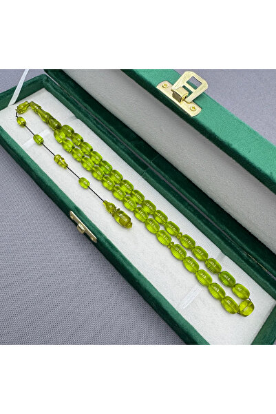 ASLAN Tesbih Usta İşçilikli Şeffaf Zümrüt Rengi Ateş Kehribar Hediyelik Tespih