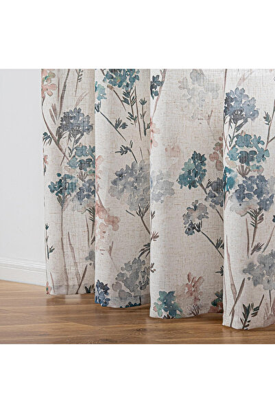 Five Store Linen fabric curtain with rings, floral pattern, Edis, density 200 g/m2, 135 x 270 cm, brown