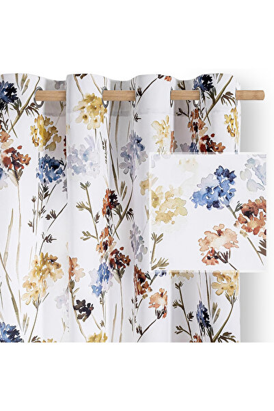 Five Store Blackout curtain with rings, floral pattern, Premuda, density 200 g/m2, 135 x 270 cm, yellow