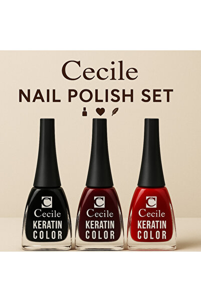 Cecile Keratin Color 3’lü Oje Seti | Parlak & Uzun Süre Kalıcı Renkler | Keratin Destekli Bakım