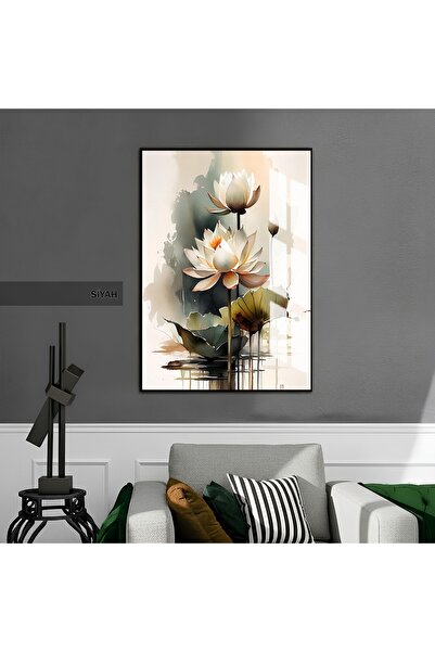 tablo köşkü TABLOKÖŞKÜ Lotus Serenity Nilüfer Çiçeği Desenli Temperli Cam Tab...