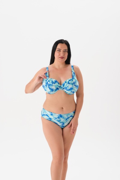 Eros Büyük Beden Mavi Balenli Toparlayıcı Bikini Takım