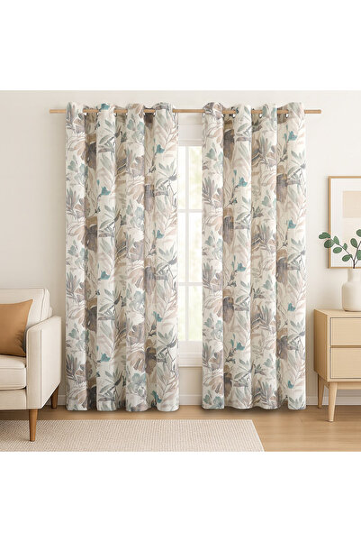 Amelia Home Linen fabric curtain with rings, floral pattern, Aysel, density 2...