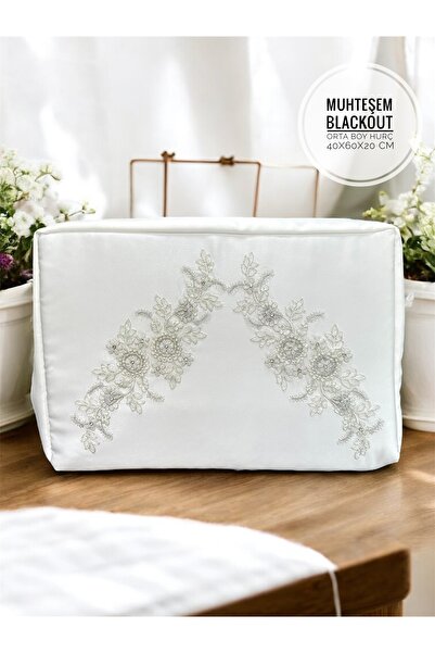 Mariabella Home Collection Muhteşem Blackout Hurç 40x60x20 cm Orta Boy Çeyizlik Nakışlı Fransız İşlemeli Söz Nişan Gelin Bohça