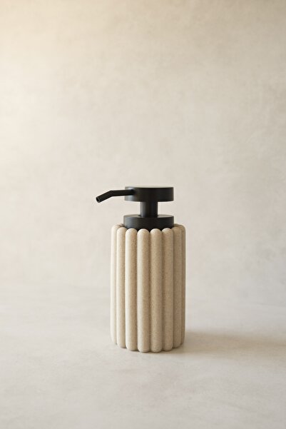 Dekorzdükkan Siyah Başlıklı Krem Taş Dokulu Sabunluk