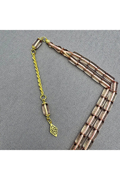 ASLAN Tesbih 925 Ayar Gümüş Zincirli Kesme Model Şeffaf Kehribar Tespih