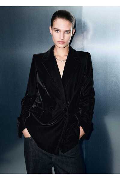 MANGO Woman Kadife kruvaze blazer ceket