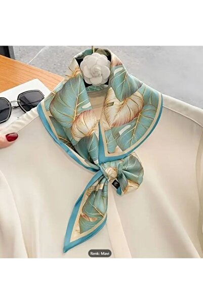 Dgt Luxury Bohem, Yaprak Desenli, Dekoratif, Uzun Ipek Saten Şal Eşarp 75x13