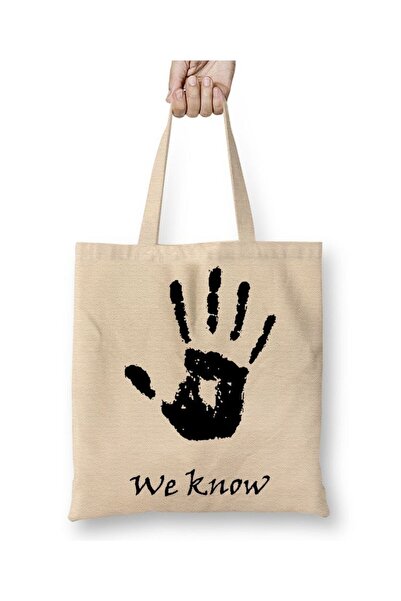 Toyaso Skyrim We Know Λευκή υφασμάτινη τσάντα με μακριά λαβή Τσάντα αγορών Τσ...