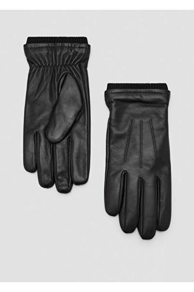 MANGO Man Büzgü detaylı %100 deri eldiven