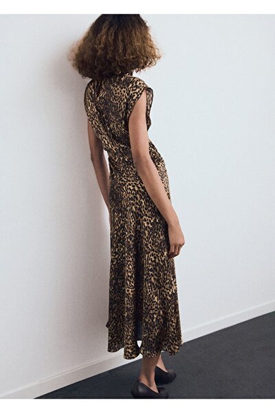 MANGO Woman Leopar desenli saten elbise