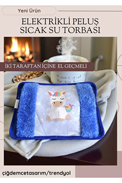 çiğdemcetasarım peluş Kılıflı Sıcak Su Torbası 1 lt Cepli El Geçmeli Sıcak Su Torbası Elektrikli Isıtıcı