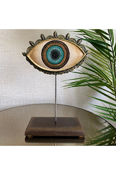 SZN DEKOR Ahşap Kaide Üzeri Dekoratif Göz Biblo,Masa Üstü Konsol,Tv Ünitesi D...