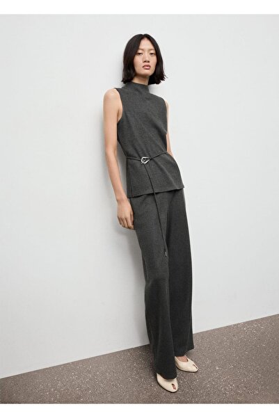 MANGO Woman Beli bağcıklı düz kesim pantolon