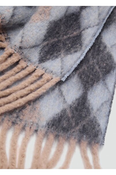 MANGO Woman Püsküllü baklava desenli atkı