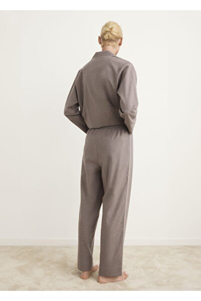 MANGO Woman Kontrast şeritli flanel pamuklu pantolon