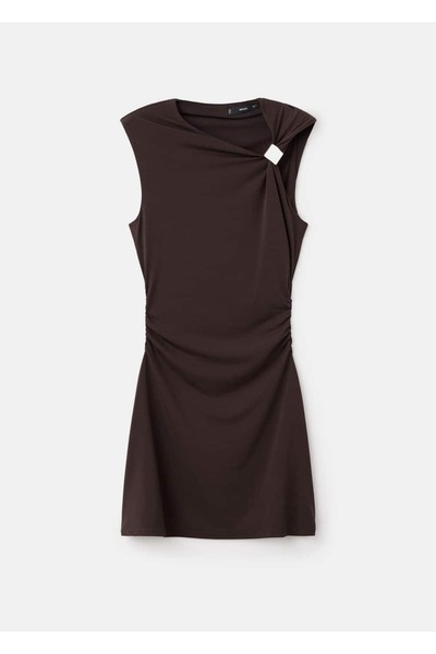 MANGO Woman Asimetrik yaka metal detaylı elbise