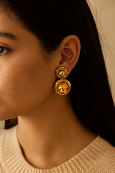 Kokoş Earrings Round Detail Gold