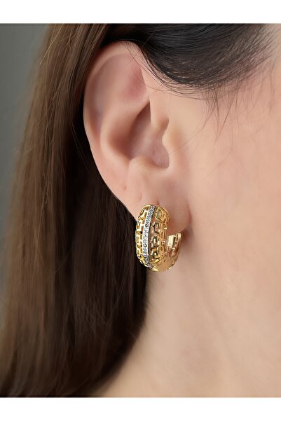 Twinssis Accessories Versa Gold Taşlı Halka Küpe