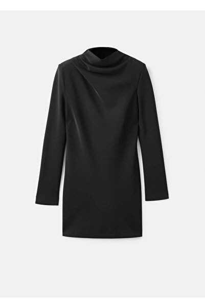 MANGO Woman Drape yaka uzun kollu elbise