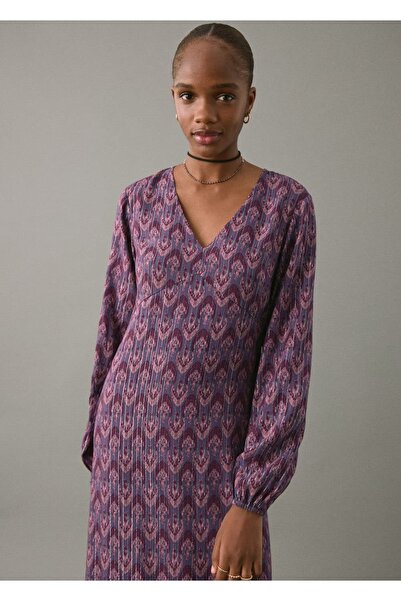 Mango Teen Desenli lurex elbise