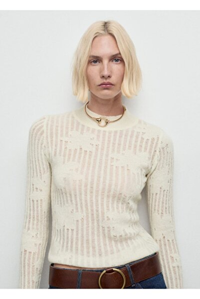 MANGO Woman Çiçek desenli ajur örgü kazak