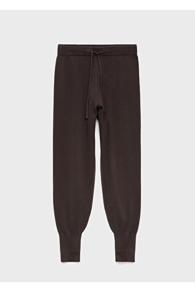 MANGO Woman Paçaları ribana pamuklu triko pantolon